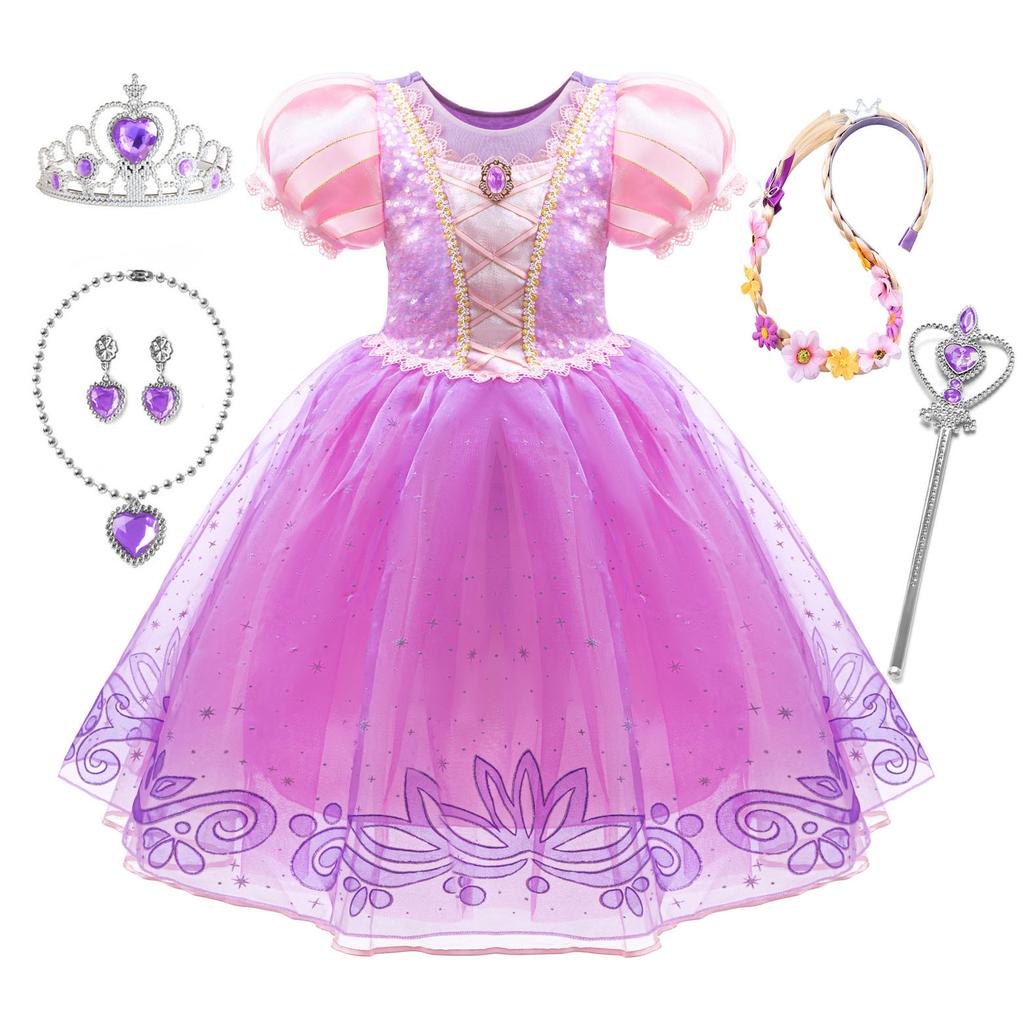 Little Girls Purple Princess Rapunzel Birthday Party Cosplay Halloween Easter Carvinal Fancy Dress Girls Holiday Party Dress-Up