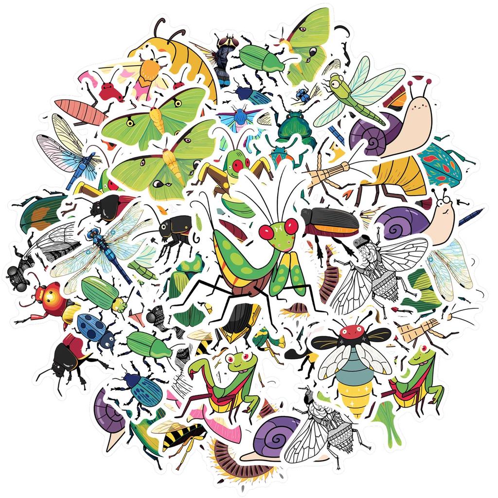 35pcs-50pcs Playful Nature Stickers Cartoon Insects Animal Stickers DIY Stickers For Guitar DIY Skateboard Laptop Luggage Decor