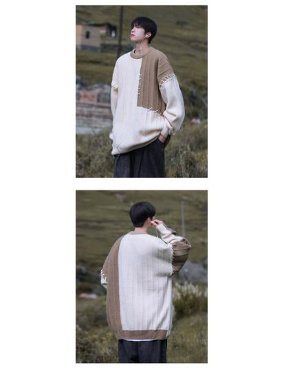 Boy's Color-Block Sweater: Trendy Loose-Fit Casual Pullover for Autumn/Winter