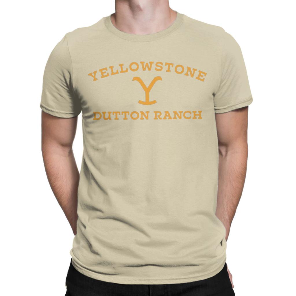 Yellowstone Large Gold Dutton Ranch T-Shirts for Men  Vintage Cotton Tees Crewneck Short Sleeve T Shirt Birthday Gift Clothes