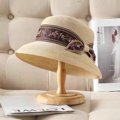 Lafite Straw Hat Hand-Woven Sun Hat Bucket Hat Women Summer Vacation Sun Protection Bucket Hat Foldable