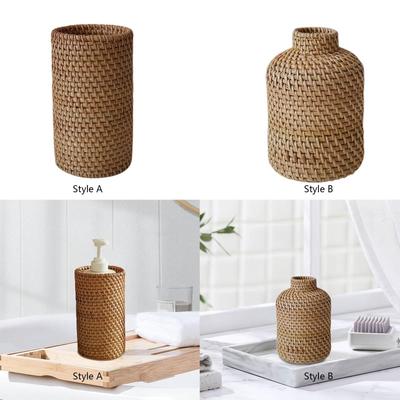Rattan Flower Vase Table Centerpieces Photography Prop Woven Plant Pot Decors for Indoor Living Room Entryway Desktop Side Table