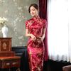 Slim Chinese Traditional Cheongsam Short Sleeve Front Split Vintage Dress Women Long Dress Plum Qipao