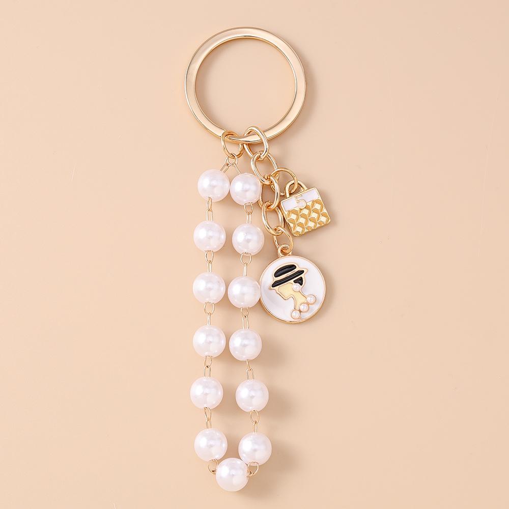 Cute Beaded Pearl Flower Keychain Women Girls Ribbon Bowknot Key Ring Pendant for Handbag Decor Handmade Key Chain Jewelry Gift