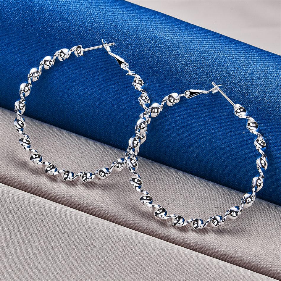 1 Pair 925 Sterling Silver 50mm Twisted Round Earrings Women Jewelry Gift Party Accessories Jewelry Fashion