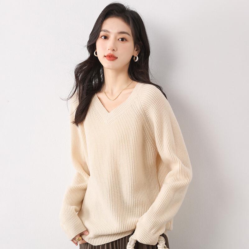 MOKANA Women's Elegant V-Neck Wool Sweater