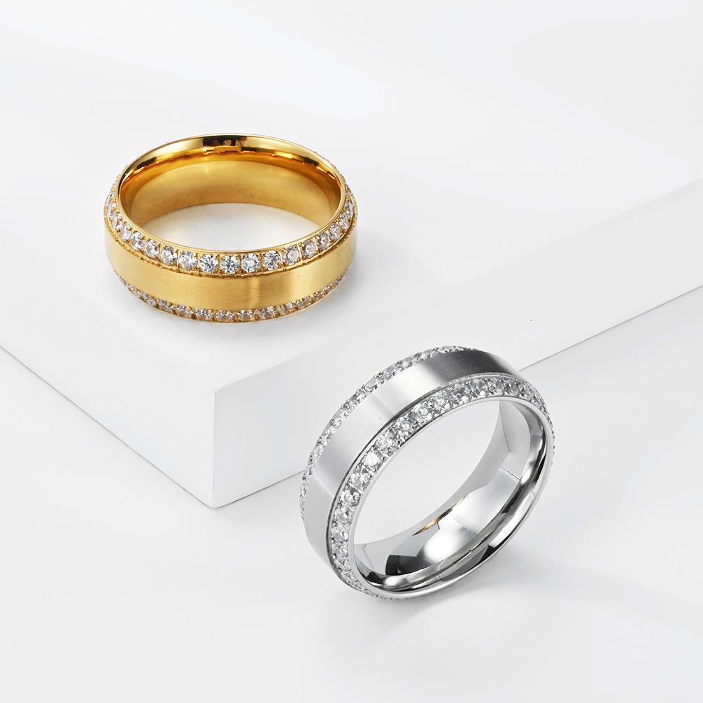 Popular Jewelry Titanium Steel Diamond-encrusted Double-row Full Diamond Ring Men's and Women's Niche Light Luxury High-end Index Finger Ring Jewelry
