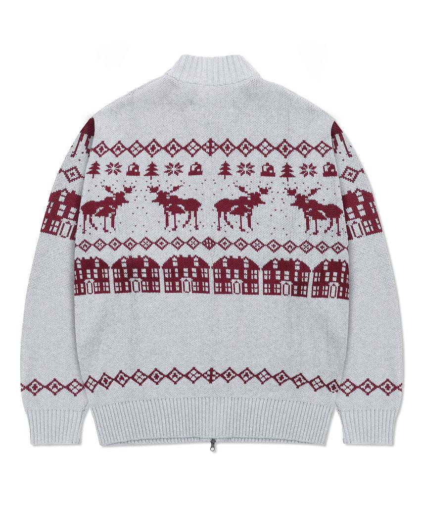 GLACK Gnt071 Kevin Nordic Pattern Knit Zip-Up (Gray)