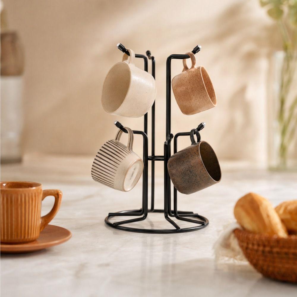 Large Capacity Iron Cup Tree Rack Space Saving Decorative Mug Hanging Display Rack with 6 Hooks Mug Drying Rack Wedding