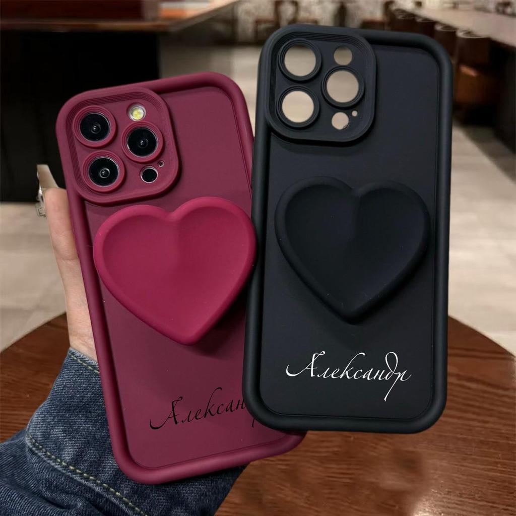 DIY Cute 3D Love Heart Silicone Phone Case For iPhone 16 ProMax Pro 16e 15 14 13 Mini 12 11 XS Max XR 7 Plus 8 6s Shockproof Cover Customized Name