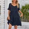 Women's Summer Casual V-neck Doll Dress with Three Layers of Pleated Dress