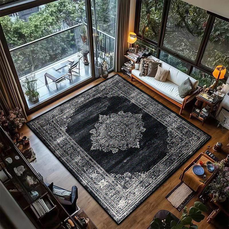 Retro Black Persian CARPET LIVE ROOM Luxury Home Decoration Bedroom Large Area Rugs Easy Cleaning Non-slip Floor Mats Bedside