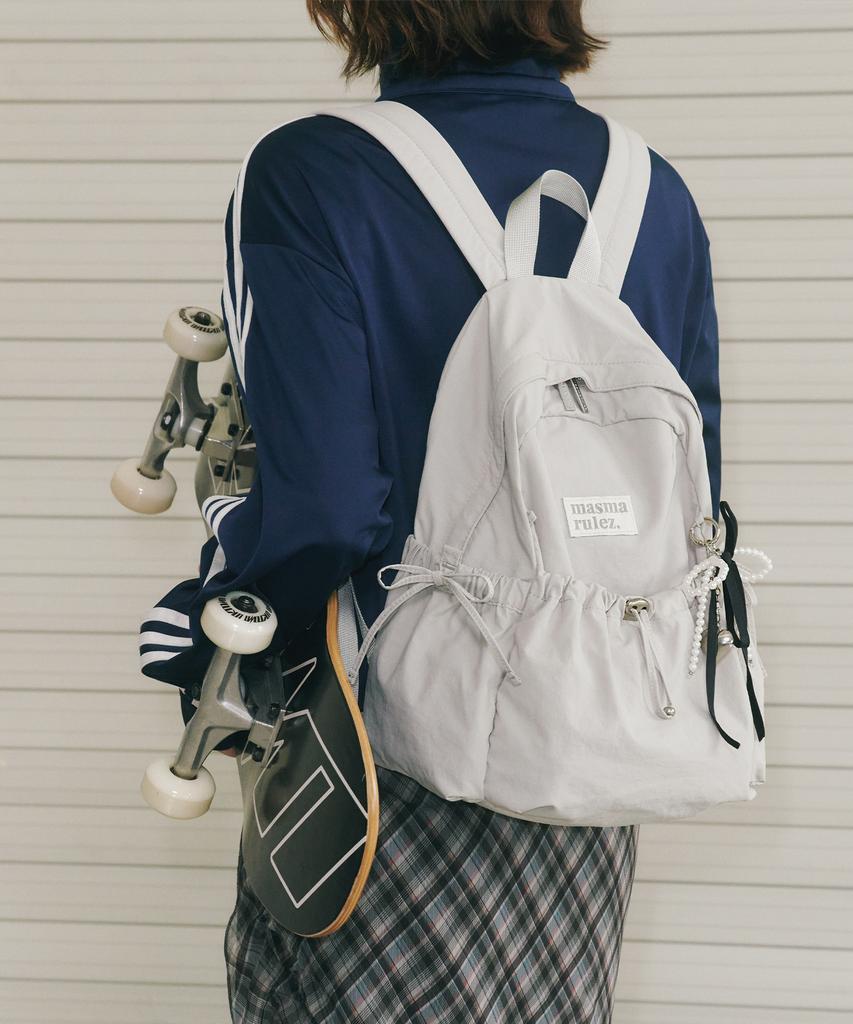 Masmarulez Mini Ver. Ribbon Pocket Backpack_Light Gray