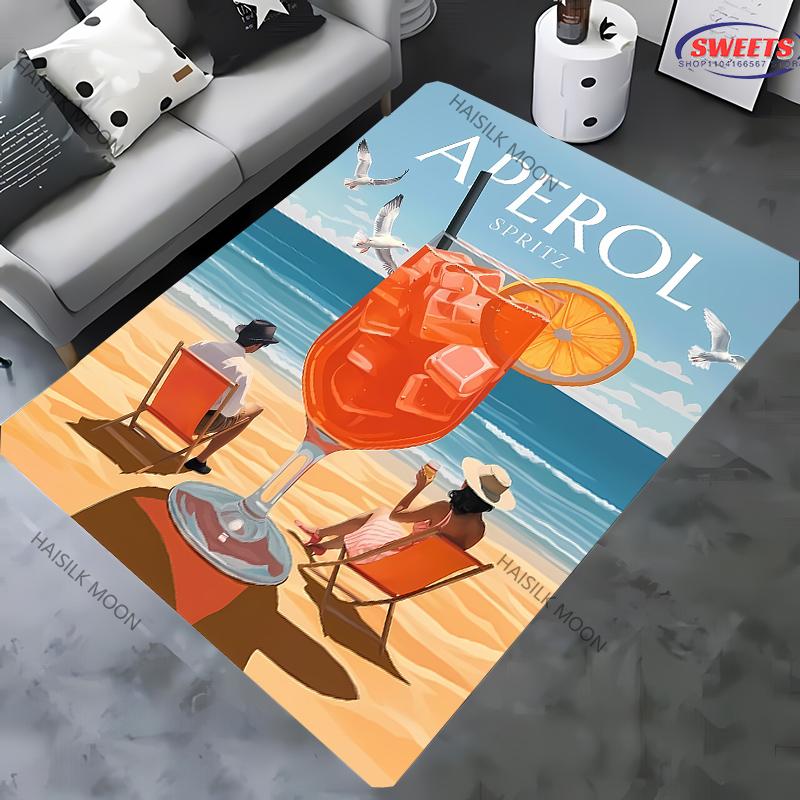 Tappeto Stampato con Motivo A Aperol S Spritz, Banda Classica 3D, Tappeto Nuova Uscita per Soggiorni, Camere da Letto, Aree Ufficio, Tappetino Lavabile