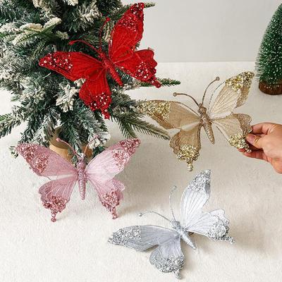 New Glitter Rhinestone Butterfly Pendant for Christmas Tree Decorations