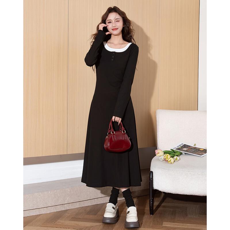 TonLion Women's Faux Two-Piece Long Sleeve Dress