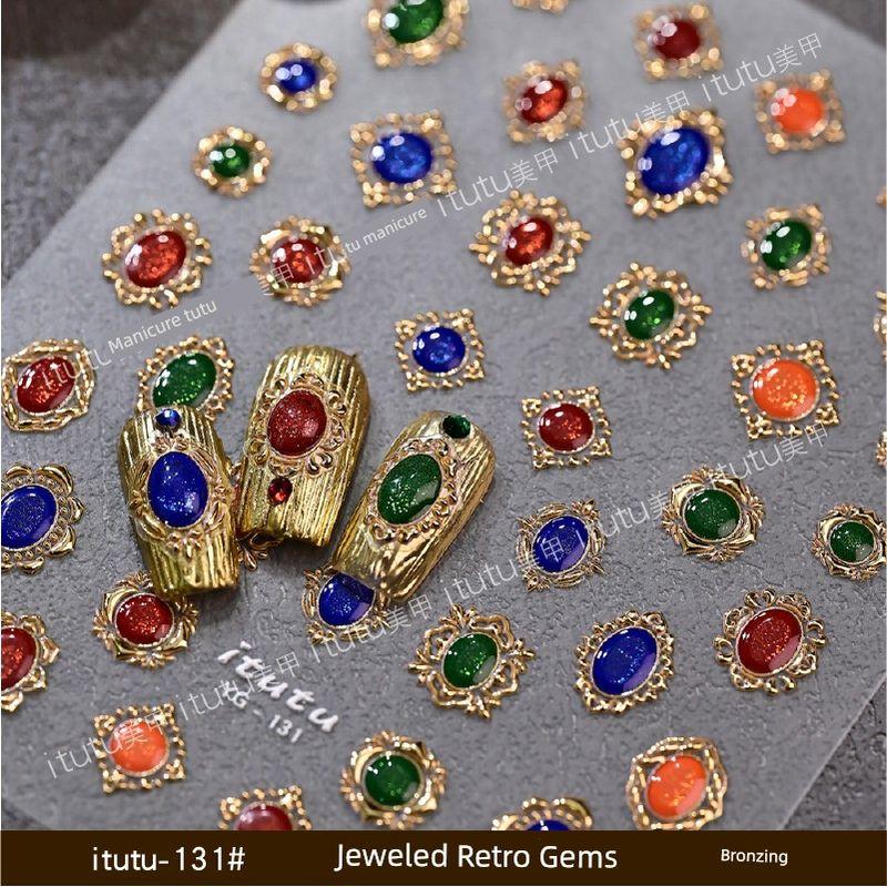 

Retro Pearl Treasure Inlaid Color Gem Gilding Edge Three-Dimensional Relief Stickers 5D Classy Adhesive Nail Stickers itutu-131# Pearlescent Retro Gem Bronzing