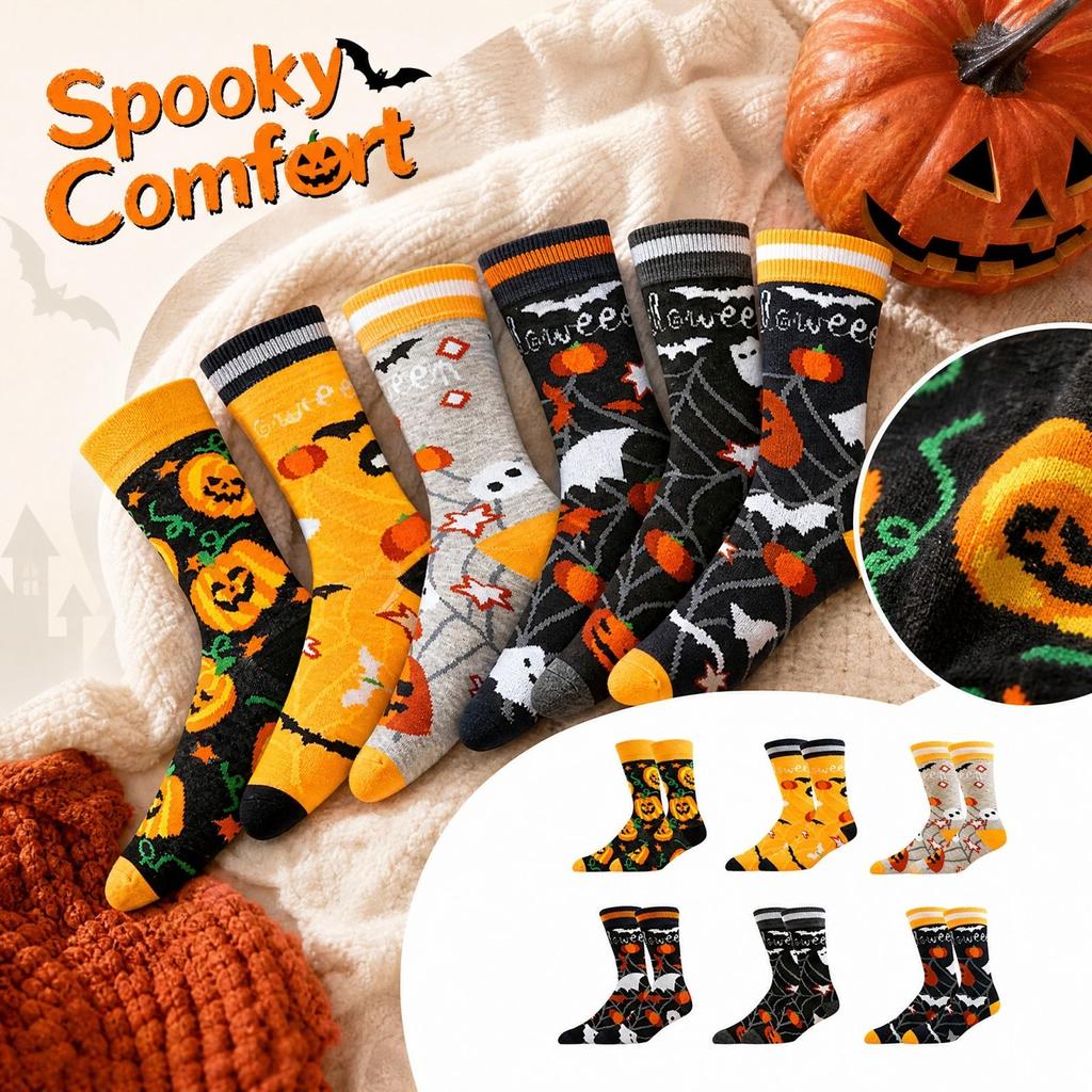 Mid-Calf Socks Halloween Pattern Warm Breathable for Fall Winter