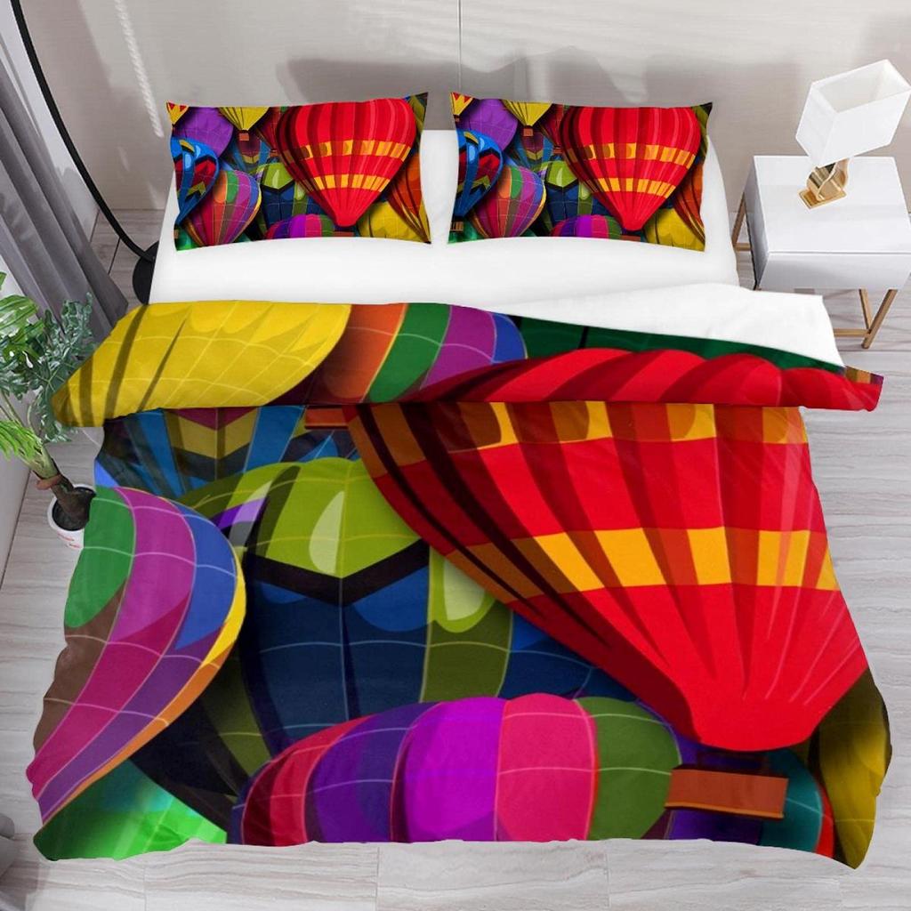 Hot Air Balloon Comforter Cover Set Vintage Bedspread Cover for Kids Landscape Quilt Cover Microfiber Polyester Bedding Set 3pcs