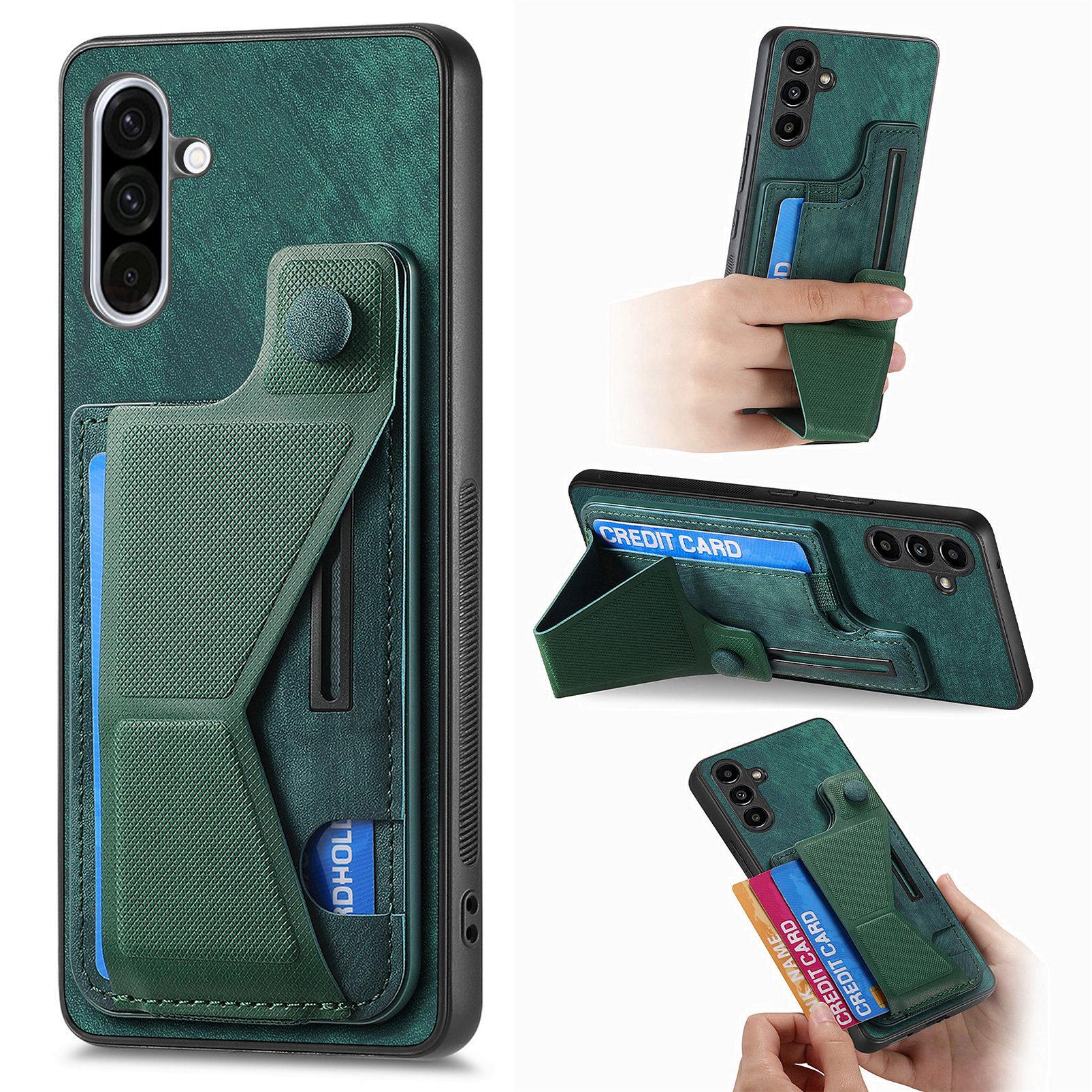 

For Samsung Galaxy A36 5G Case with Card Slot Kickstand Retro Leather Back Cover Green