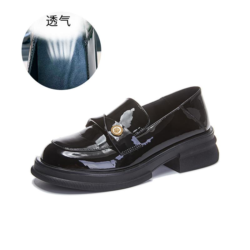 Black loafers women's 2025 spring new thick heel single shoes light mouth casual fashion shoes small leather shoes women