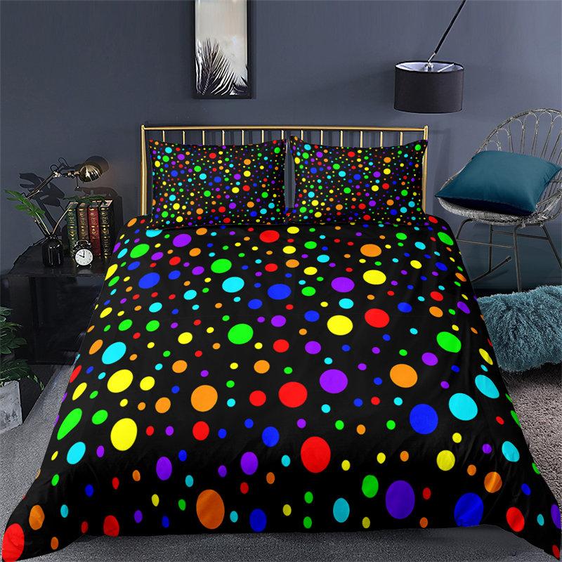 Stars Bedding Set Round Dots Starry Sky Print Duvet Cover Microfiber Galaxy Theme Comforter Cover King For Girl Teen Room Decor