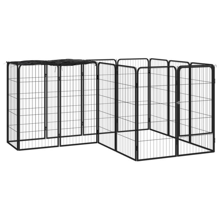 VidaXL Dog Playpen 14 Panels Black 50x100cm Powder-Coated Steel Enclosure 3115949