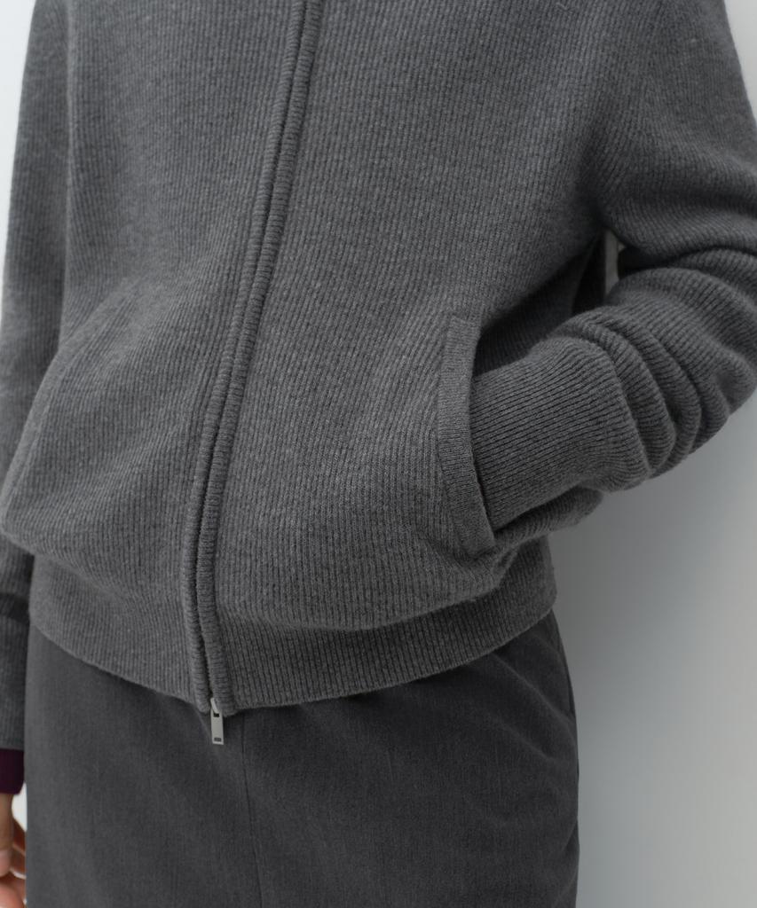 MUSINSA STANDARD WOMAN [Victoria Wool] Women'S Minimal Ribbed Hooded Knit Zip-Up [Heather Grey]