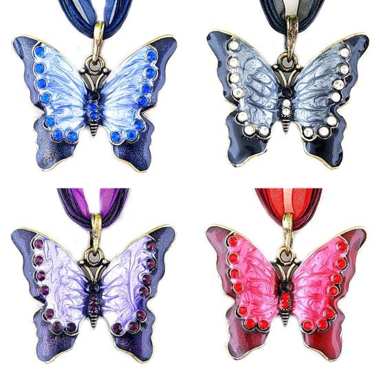 Collier pendentif papillon en émail pour femmes, Vintage, strass, bijoux de fête, cadeau