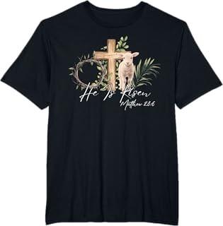 

He Is Risen Sheep Lamb Cross Jesus Christian Easter Day TShirt Unisex T-Shirt M