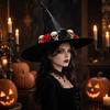 Black Satin Witch Hat for Halloween Costume Accessory