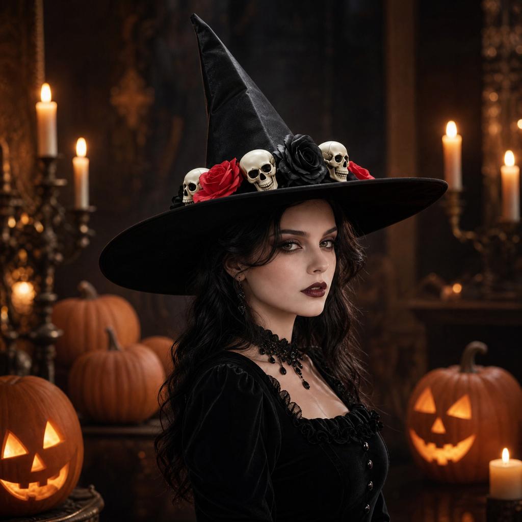Black Satin Witch Hat for Halloween Costume Accessory