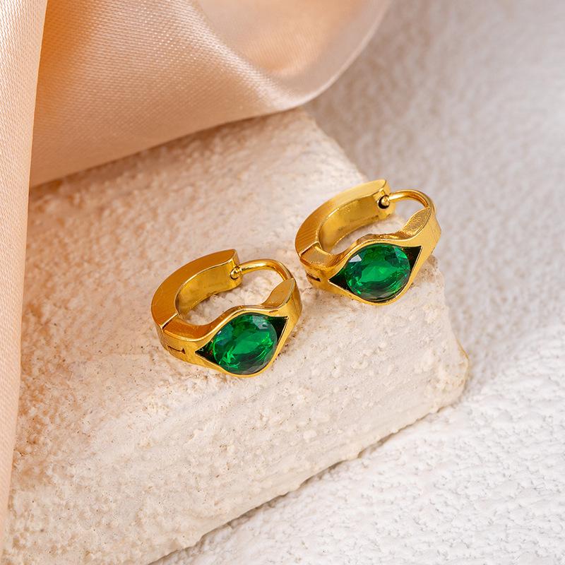 Elegante Wassertropfen Lila Zirkon Rhombus Titanstahl Ohrringe - Damen Hochwertige Nicht-verblassende Herzstecker