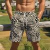 Men Drawstring Elastic Waist Shorts Beige Base Black Zebra Stripe All Over Animal Print Bottoms
