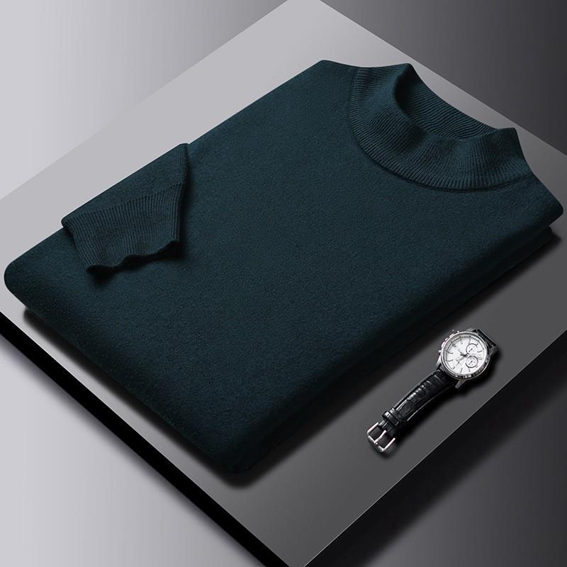 Autumn/Winter 2024 Men's Wool Half-High Collar Solid Color Sweater Cardigan