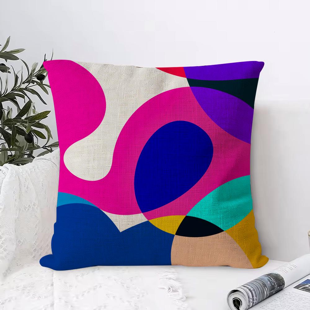 Abstract Curve Colors Cushion Cover Breathable Linen Pillow Cover SkinFriendly Home Decor Pillowcase with Hidden Zipper