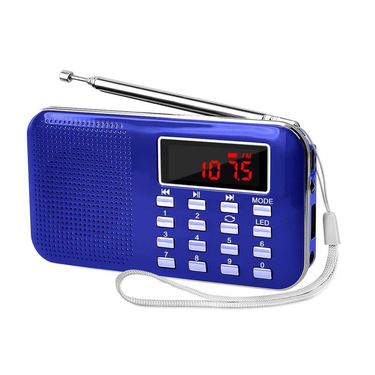 

LEFON Rechargeable Pocket High USB and microSD Card MP3 LED Emergency Compact and Portable Radio Multi-Function AM/FM Radio, Sensitivity, Compatible, синій
