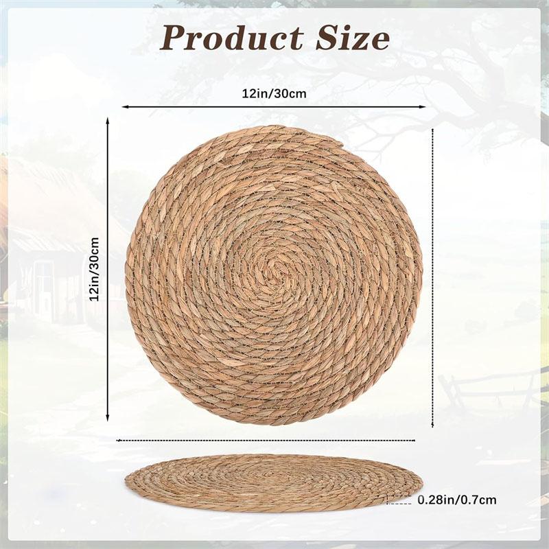8 Stück Runde Gewebte Platzsets Set Natur Handgewebt Wasserhyazinthe Platzset Stroh Geflochtene Rattanmatten für Küche Esstisch