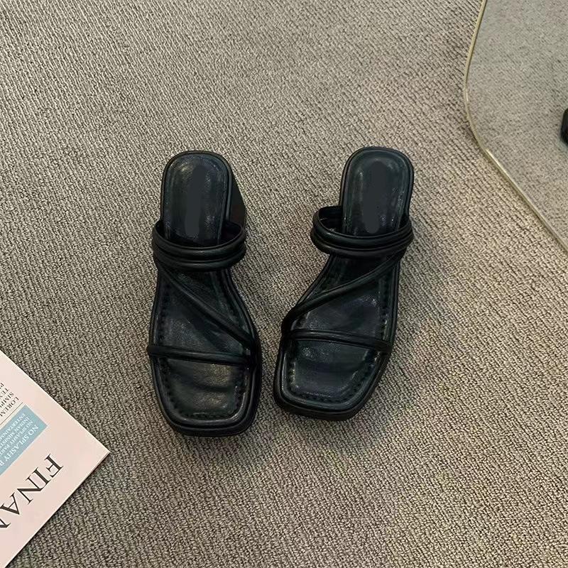 Fashion Versatile Two Wear High-heeled Cool Slippers Women Summer Wear New Women's Thick-heeled Thick-soled One-word Sandals