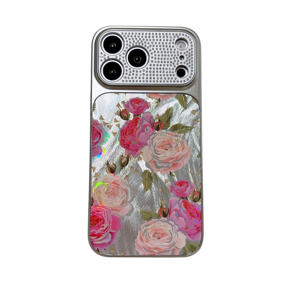 Gauze Flowers Rhinestone Lens iPhone 17 & 16 Pro Max Electroplated Hard Case