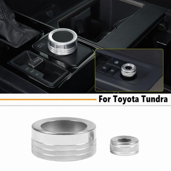 For Toyota Tundra 22-2025 Silver Aluminum Drive Mode+Rear Mirror Knob Ring Cover