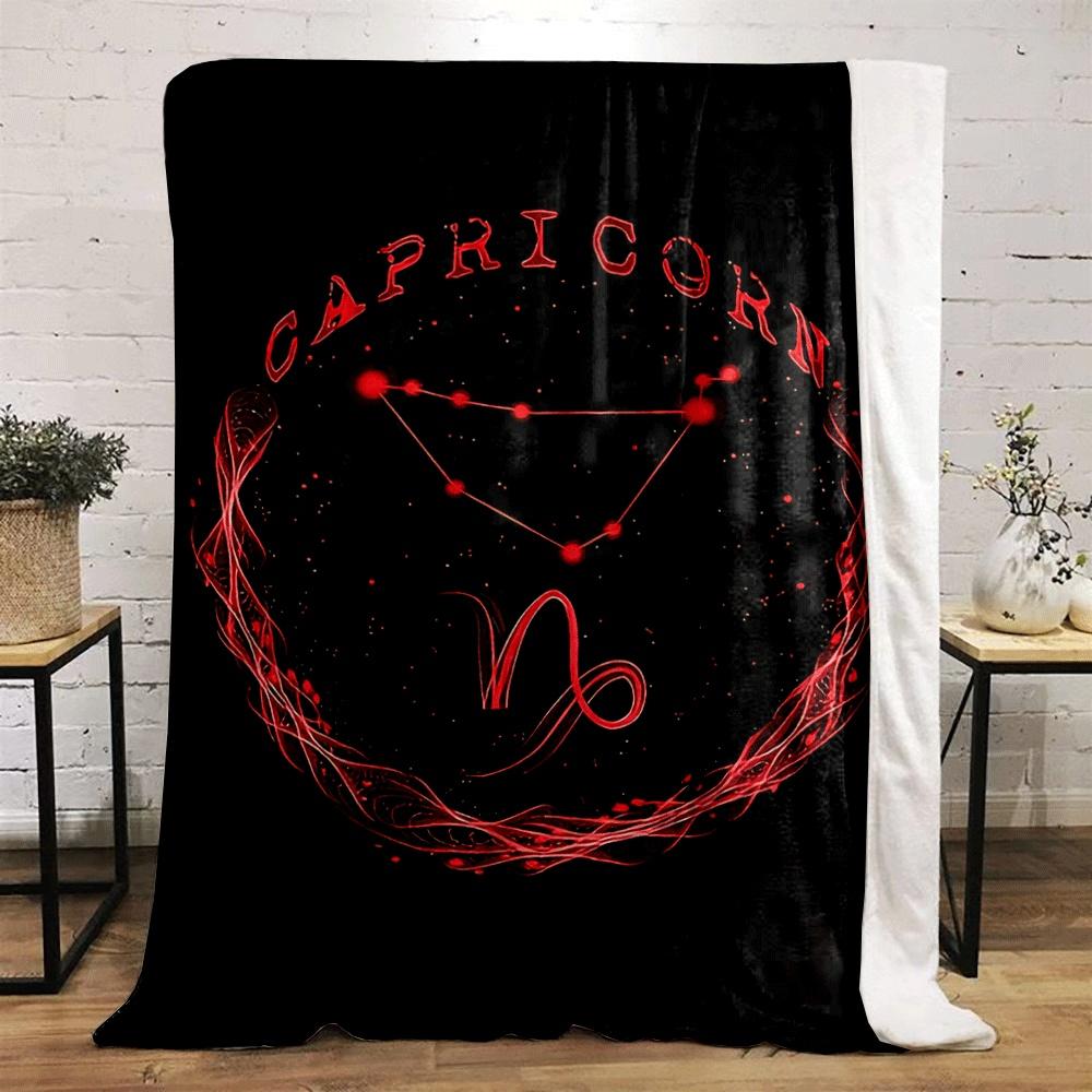 Red Capricorn Zodiac Sign with Constellation and Swirling Energy Design. for All Seasons Blanket Lunch Break Throw Gift