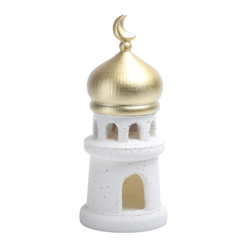 Gold and White Mosque Tower Model with Storage Box,Ramadans Eid Home Decors Decorative Ornament for Table Bookshelf