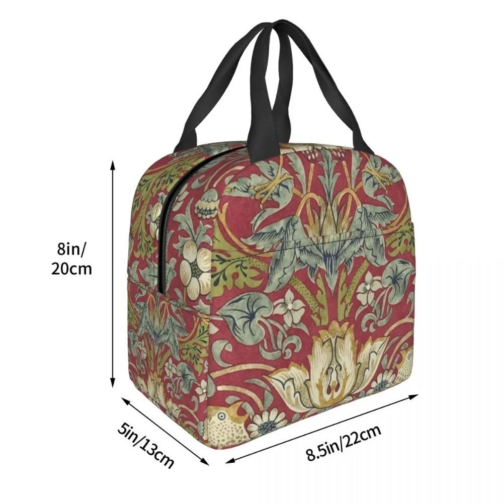 William Morris Strawberry Thief Rood Geïsoleerde Lunchtas voor Dames Kantoor Koeltas Thermische Voedseldoos Tote LekkendLunchboxenContainer