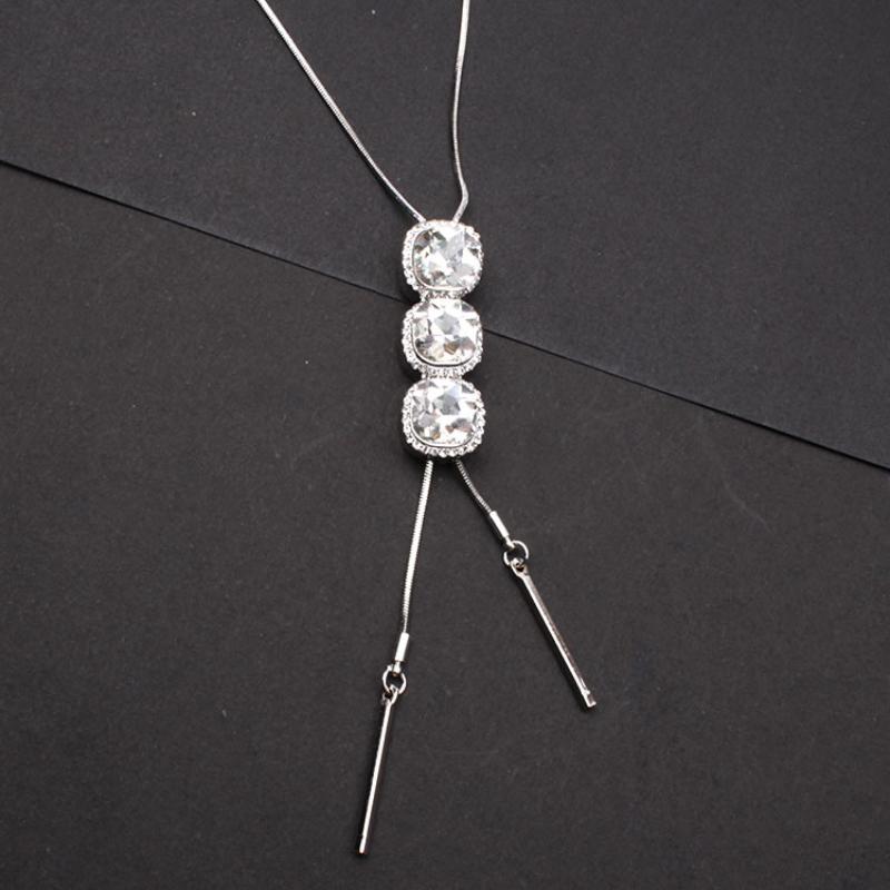 Women Snake Chain Pendant Necklaces Sweater Chain Crystal Long Tassel Necklace Accessories
