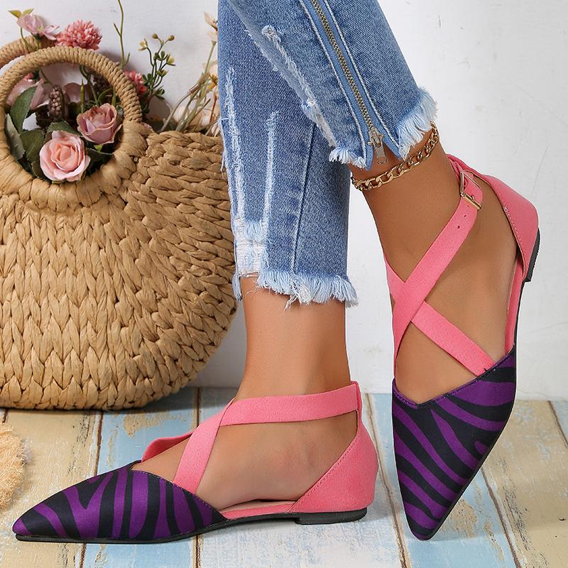 

2024 Новые полосатые балетки с острым носком женские весенне-летние сандалии с перекрестными ремешками женские туфли больших размеров на плоской подошве повседневные туфли женские 35