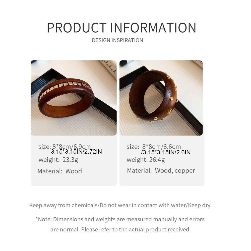 Punk Wooden Bracelet Wide Rivets Bangle Vintage Round Bracelet  Women