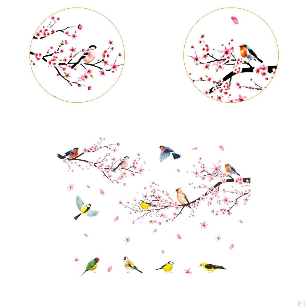 Tree Branch Art Decals Floral Birds Wall Stickers Convenient Decorative DIY Waterproof for Dining