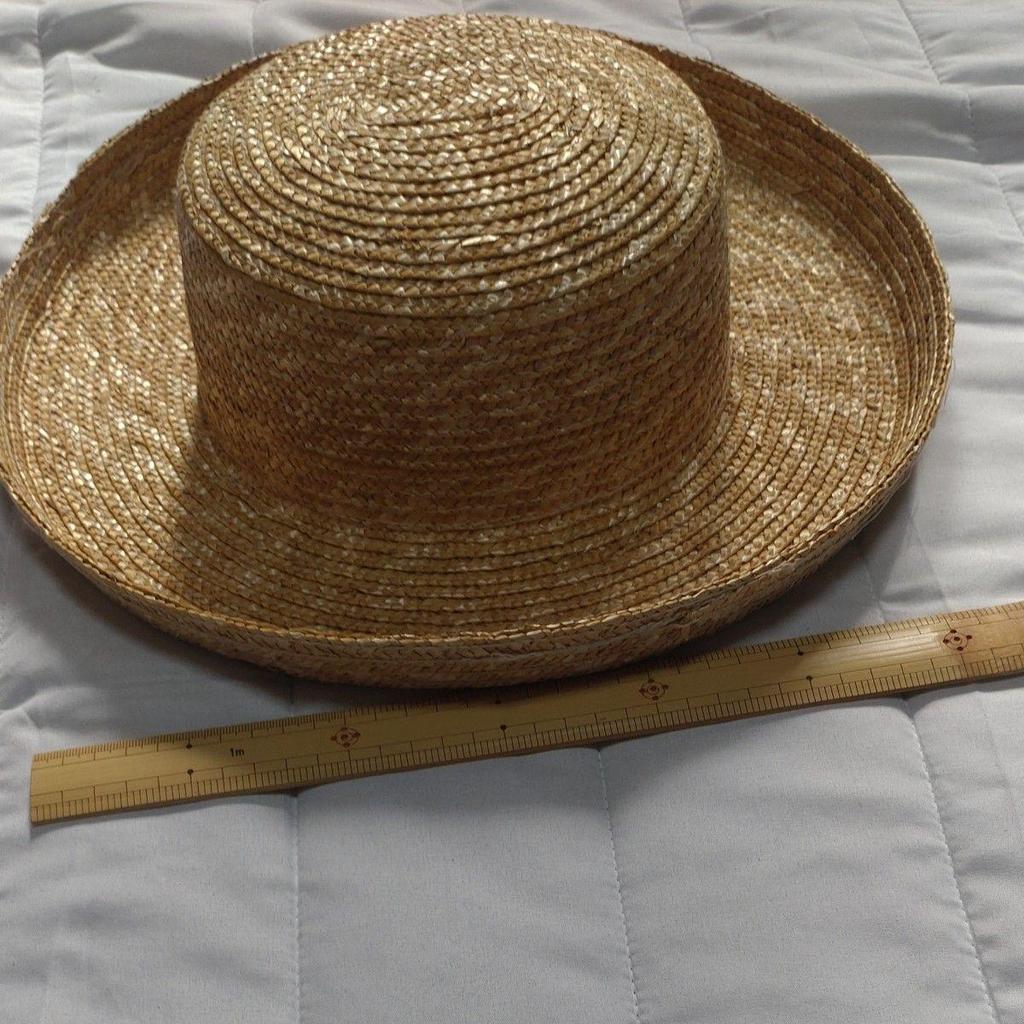 Used Straw hat Straw hat Boater hat Natural color