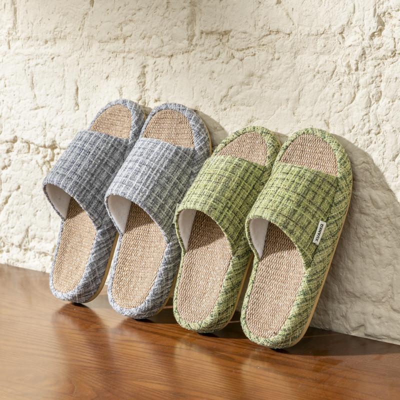 Indoor Linen Slipon Slippers With Nonslip Tpr Sole For Couples Home Use